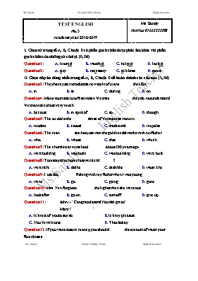Đề ôn thi Lớp 10 THPT môn Tiếng Anh - Đề 3 - Năm học 2016-2017